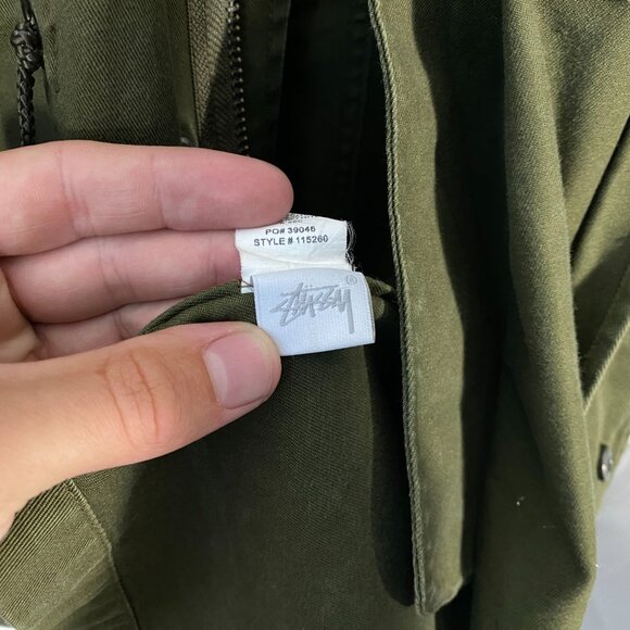 Stussy Khaki Green Mil-spec Cotton Long Parka Jacket men's size Medium - Picture 8 of 9